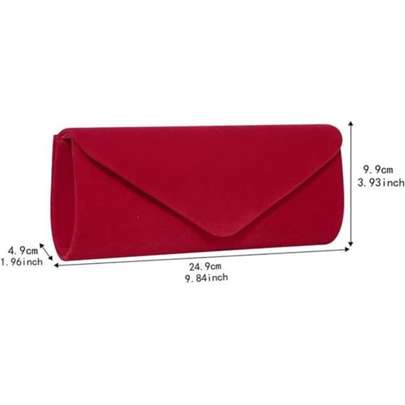 Women Evening Bag Clutch Purse, Red Handbag for Wedding Cocktail Party Velvet - Picture 5 of 5